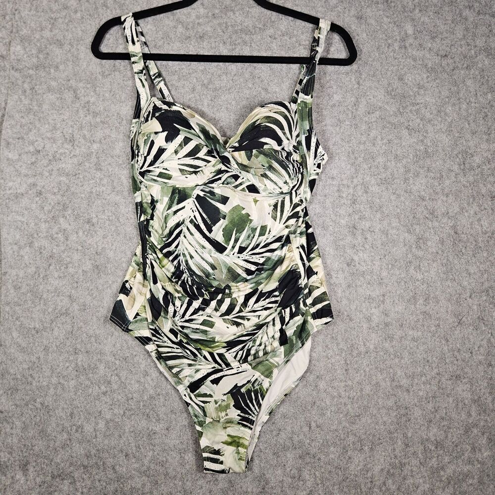 Nip Tuck Womens Multi Fit Cup Green Leaf Swimsuit Beach Summer Vacation Size 10